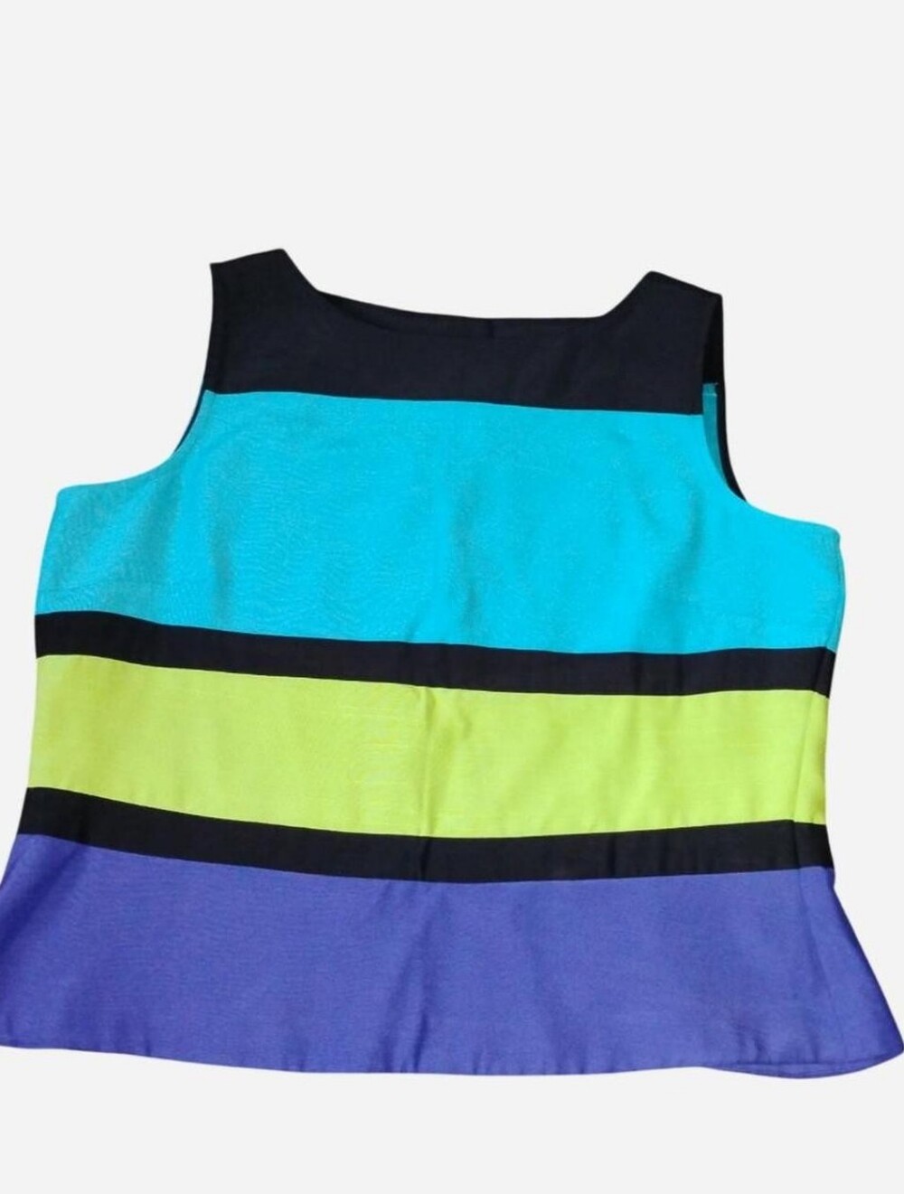 M.H.M. Melissa Harper Colorblock Sleeveless Top Size 14 Button Back Blue Green